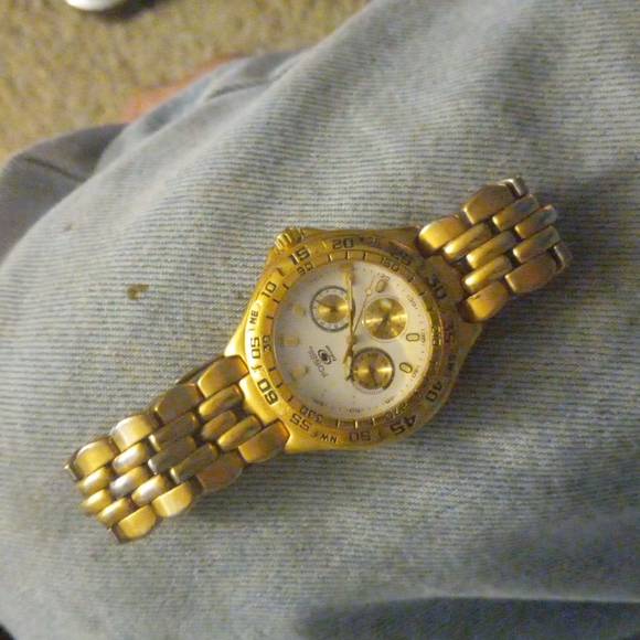 Men's Blue Fossil Rare Big Face Polished Goldtonw Chronological - Picture 3 of 3